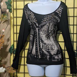 Ladies long sleeve nylon black blouse